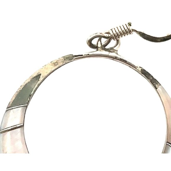 Sterling Silver & Mother of Pearl Round Circle Dangle Pierced Hook Earrings! 25 - Picture 6 of 7